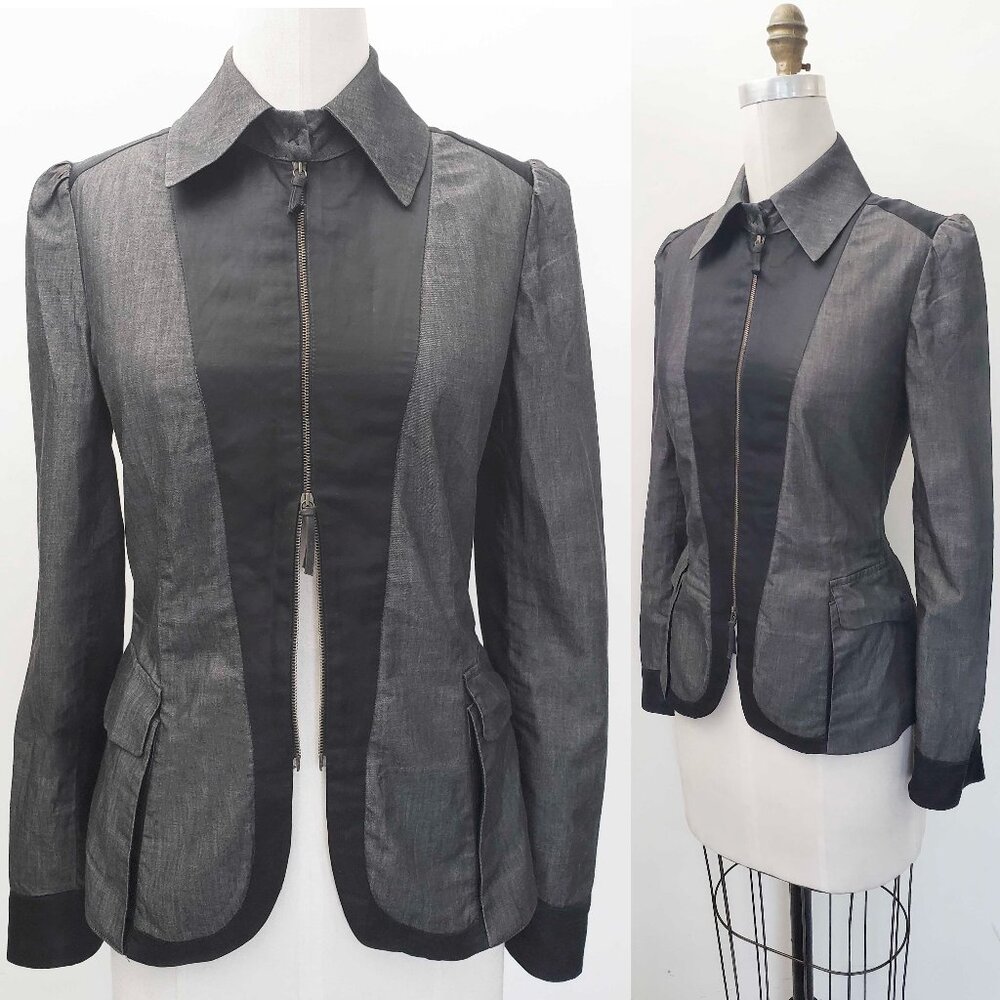 Antonio Marras Women's Grey Black Lightweight Tailored Jacket Chambray Cotton